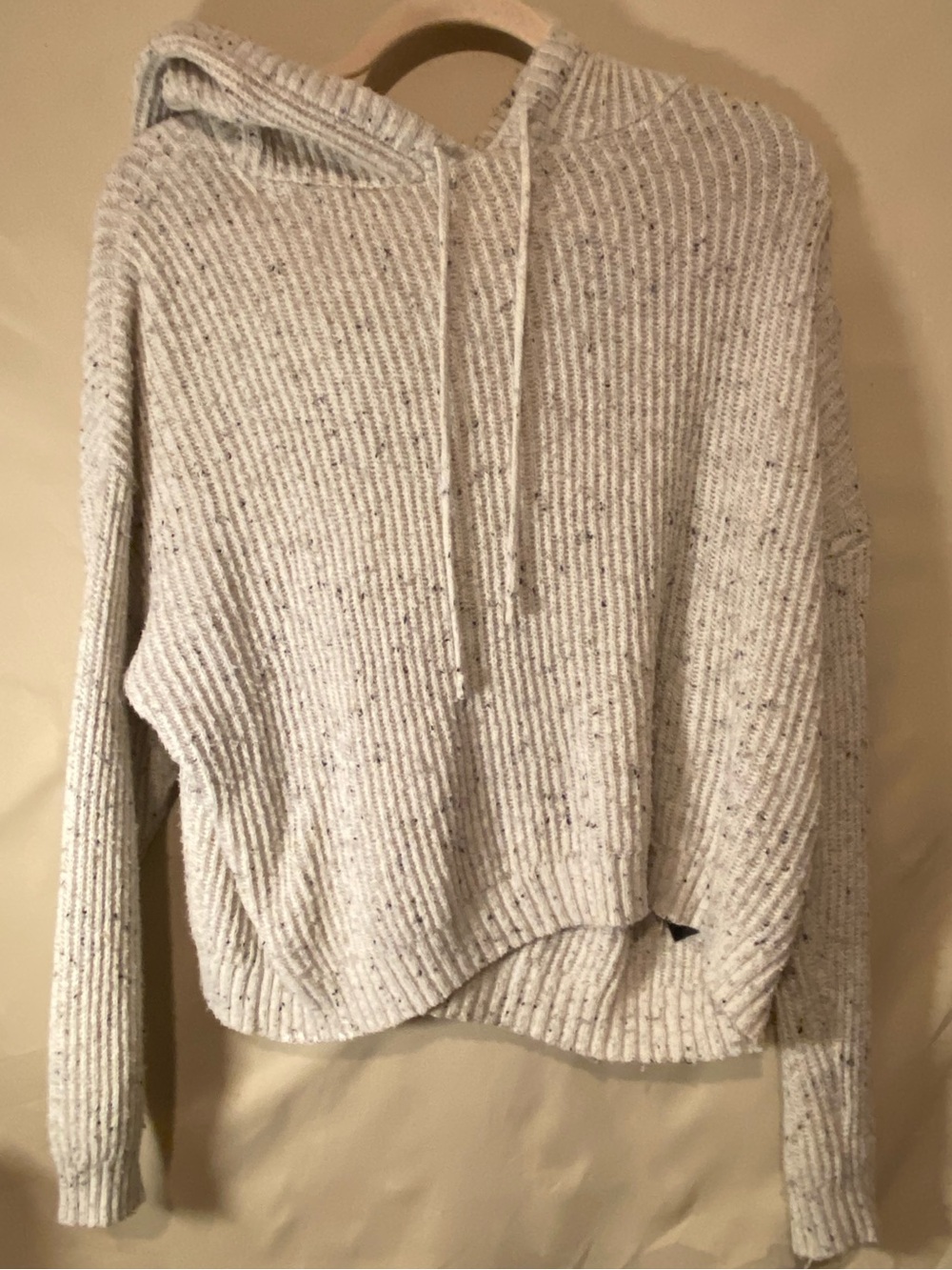 A. Byer Speckled Cream Rib-Knit Hooded Sweater